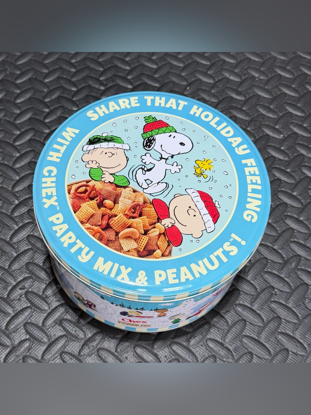Peanuts Chex Party Mix Christmas Holiday Storage Tin Snoopy Charlie Brown 2024